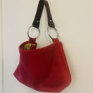 Capisce Red Leather Shoulder Bag | Modern Chic with Ring Handles